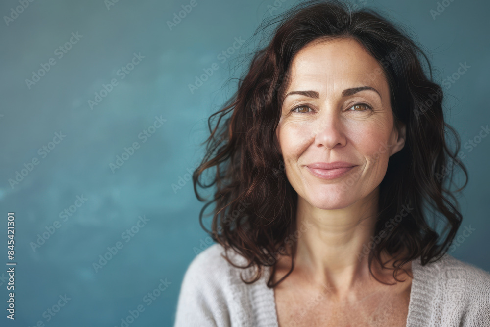 A close up portrait of a woman with a subtle smile A close up portrait of a woman with a subtle smile