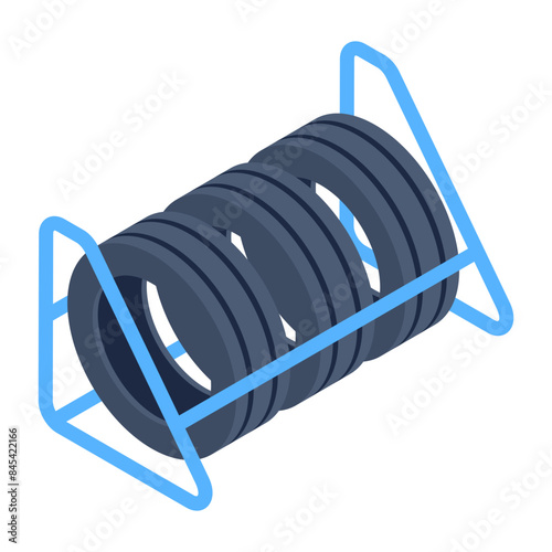 Handy isometric icon of a tyre rack 


