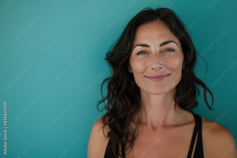 A close up portrait of a woman with a subtle smile A close up portrait of a woman with a subtle smile