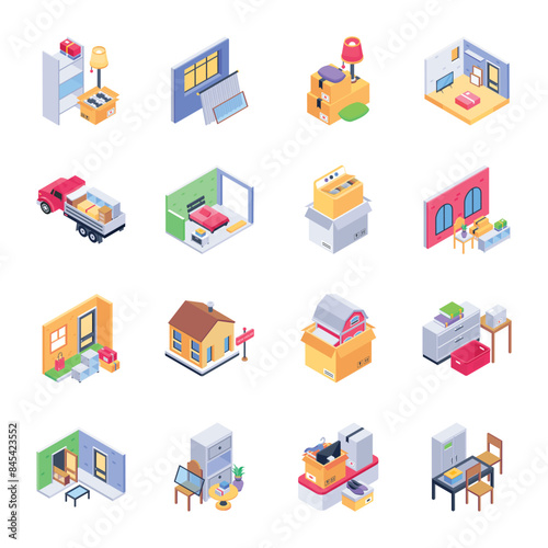 Collection of Moving Out Isometric Style Icons

