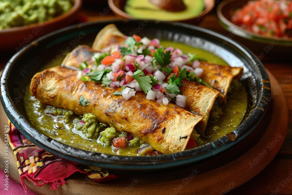 Green enchiladas Mexican food with guacamole Green enchiladas Mexican food with guacamole