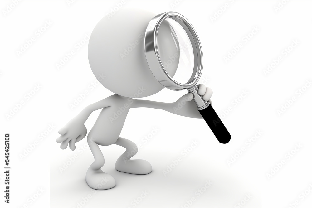 3D person using a magnifying glass for searching or inspecting in a concept exploration 3D person using a magnifying glass for searching or inspecting in a concept exploration