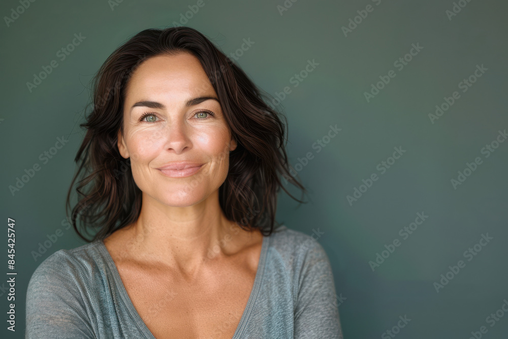 A close up portrait of a woman with a subtle smile A close up portrait of a woman with a subtle smile