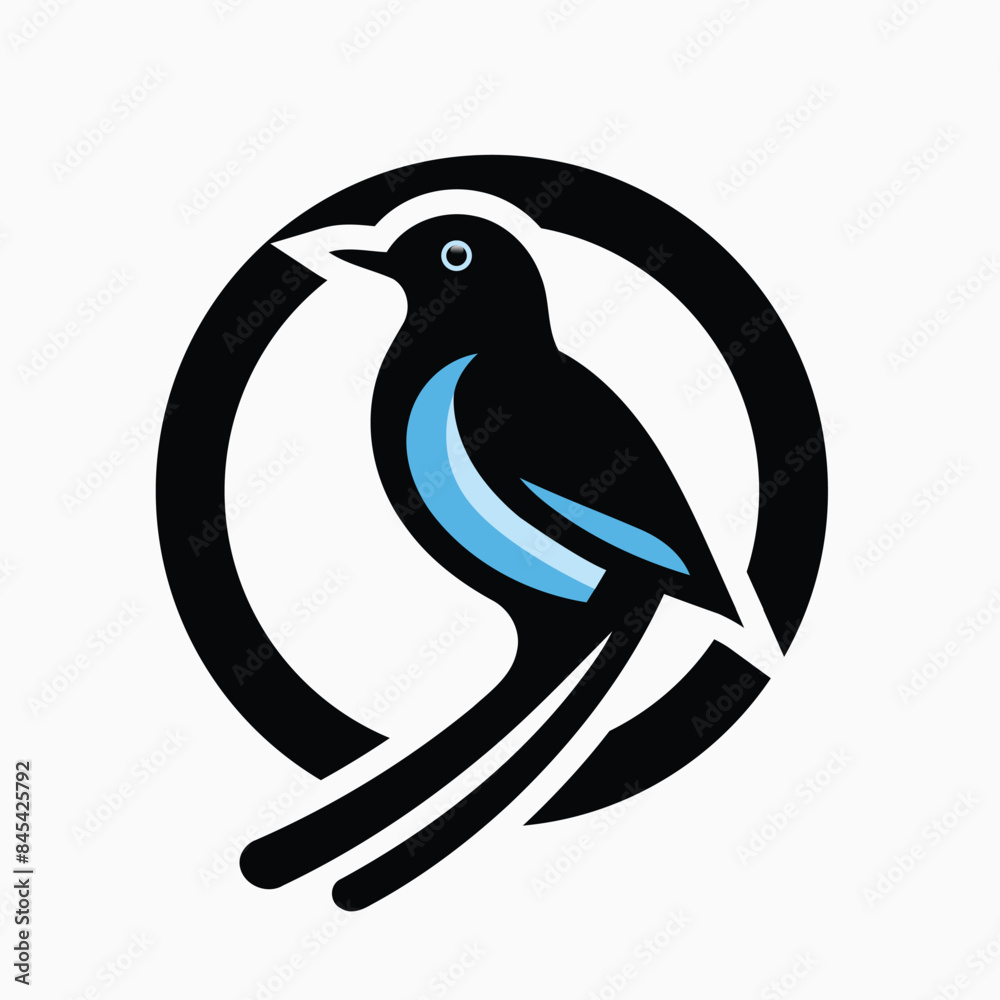 Obraz premium Blue bird on a branch, Magpie bird logo vector icon illustration