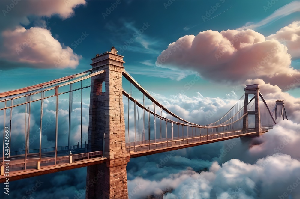 Fototapeta premium Brooklyn Bridge arch and cables with vintage cloudy sky