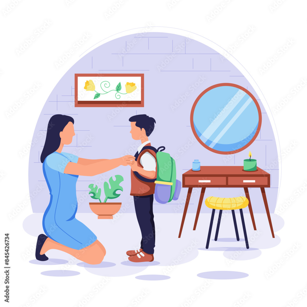 Getting ready for school, flat style illustration
Getting ready for school, flat style illustration