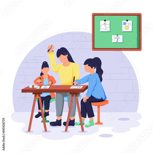 A well-designed flat illustration of tutoring students 

