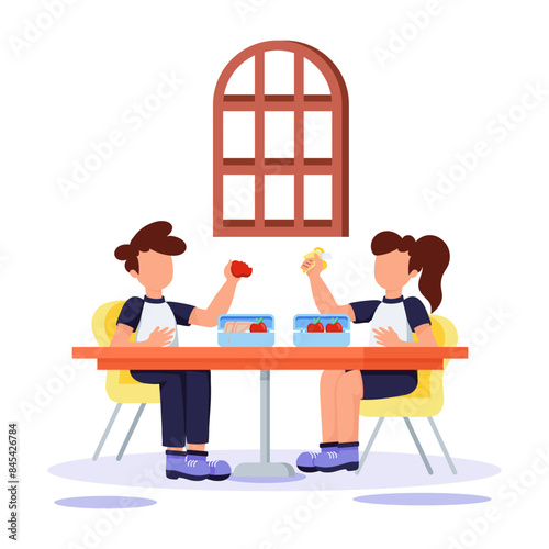 Get this flat illustration of school lunchtime 

