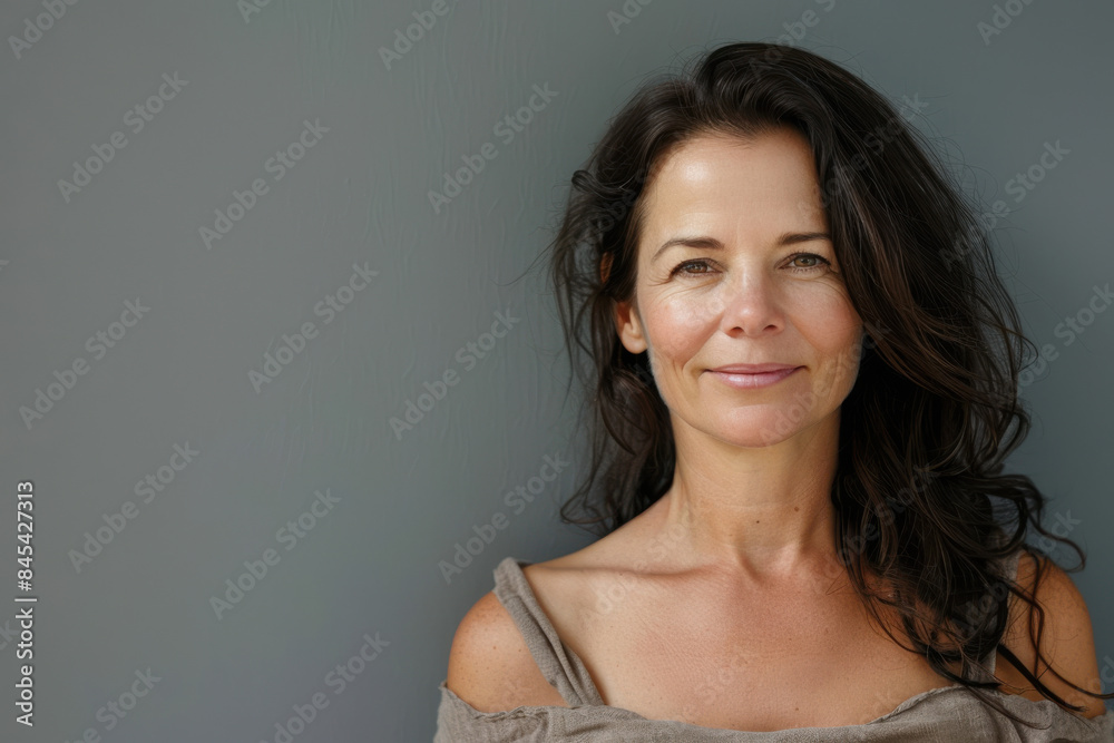 A close up portrait of a woman with a subtle smile A close up portrait of a woman with a subtle smile