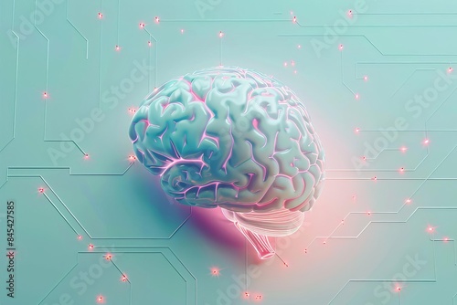 AI technologies with braininspired features in business, top view, illustrating technological integration, advanced tone, colored pastel photo