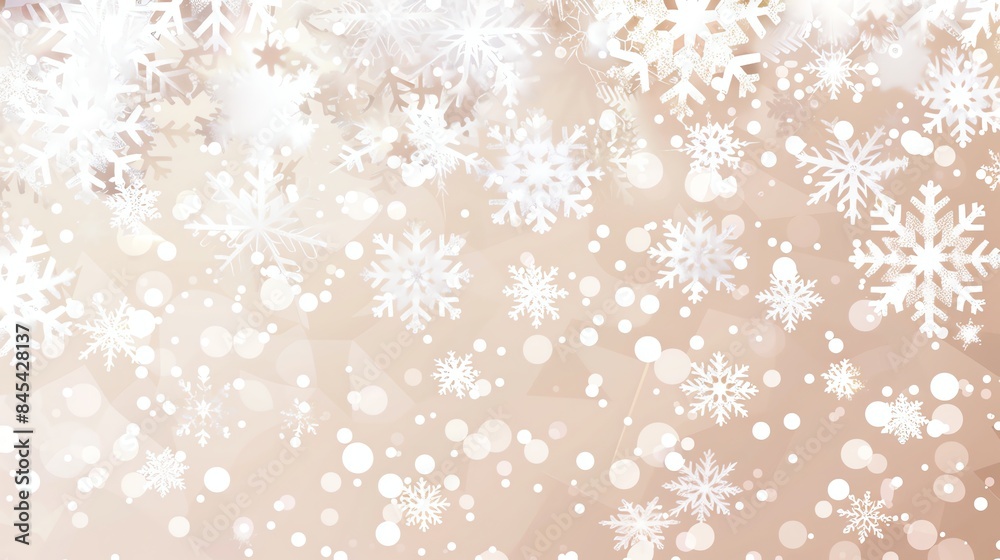 A light brown background with white snowflakes and bokeh. A light brown background with white snowflakes and bokeh.
