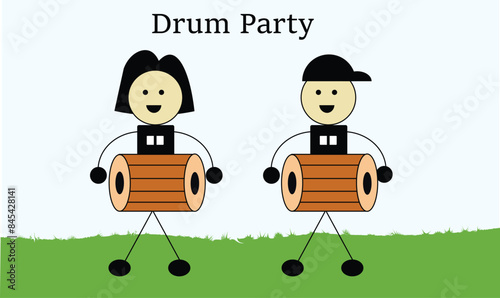Vector illustration of two cheerful kids, girl and boy playing drums at lohri, baisakhi festival. 