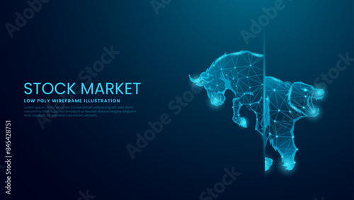 Bull vs Bear Concept in Stock Market, Forex Trading, and Crypto. Digital Bullish vs Bearish Low Poly Wireframe Vector Illustration on Technological Blue Background.