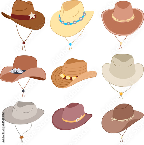 cowboy hat set cartoon. vintage leather, silhouette country, black old cowboy hat sign. isolated symbol vector illustration