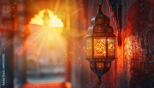 Eid Mubarak and Eid al-Adha banner with Ramadan Islamic lantern, suitable for Islamic holiday celebrations and cultural events