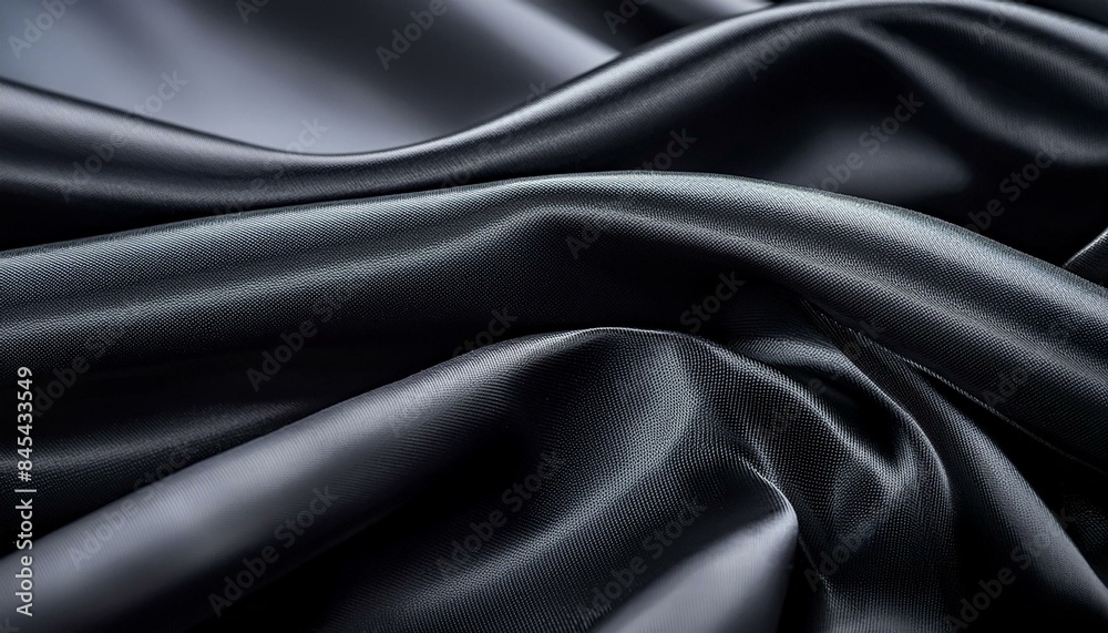 Fototapeta premium Black Textile with Ripples and Folds. Luxury Surface Background