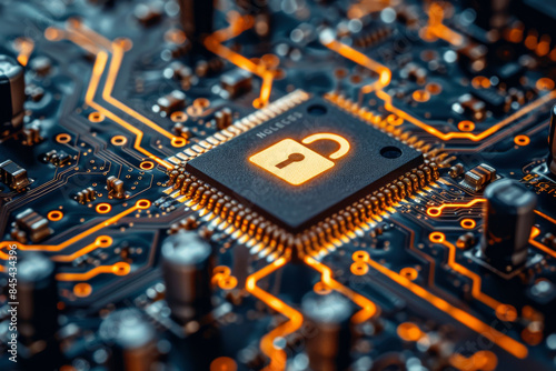 Strong data encryption and hardware security are represented by a microchip with a padlock icon on it.