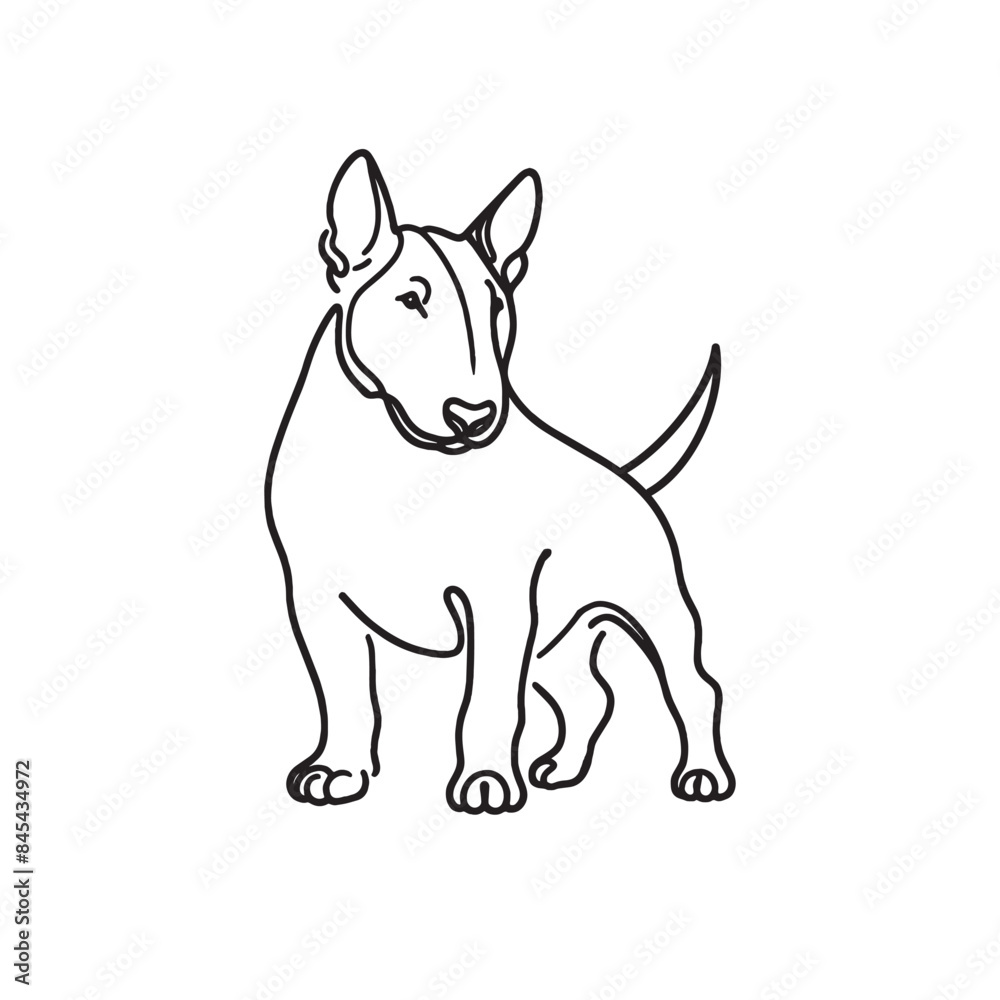 Bull Terrier dog. One line art. simple vector outline illustration. Logo, emblem, print, hand drawn
