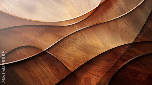 Shaped, wavy mosaic background made from pieces of smooth wood. photo