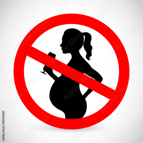 Pregnant woman red forbidden sign vector - alcohol drinking during pregnancy