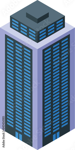 Modern skyscraper with blue windows stands tall, showcasing its geometric design