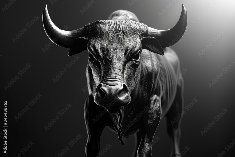 Naklejka premium Analyzing risk factors for bet failure in bull markets, front view, showcasing risk assessment, technology tone, black and white