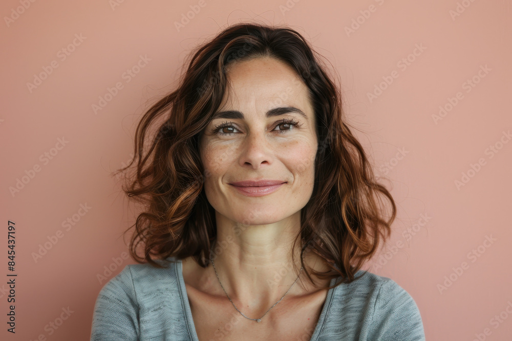 A close up portrait of a woman with a subtle smile A close up portrait of a woman with a subtle smile