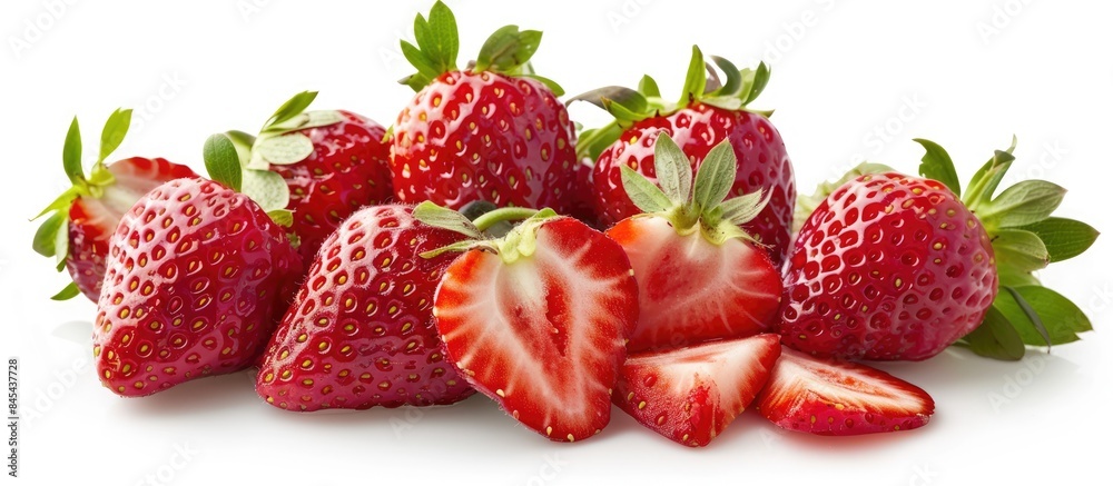Ripe strawberries: whole and sliced. Ripe strawberries: whole and sliced.