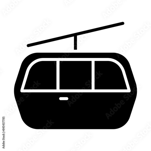 Cable car set icon. Yellow car, blue windows, aerial tramway, transportation, travel, mountain, sightseeing, tourism, adventure.