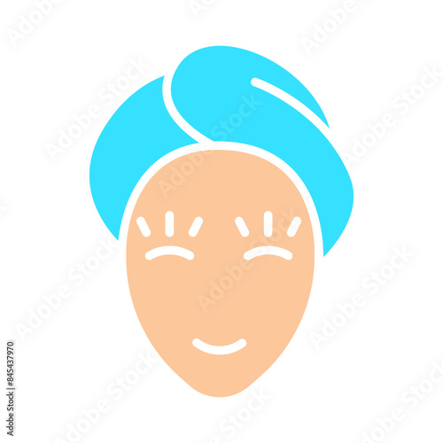 Spa icon. Face with towel, relaxation, pampering, self-care, beauty treatment, wellness, spa day, facial.
