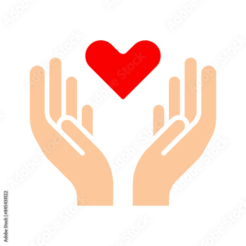 Charity icon. Hand holding heart, love, compassion, giving, support, care, help, charity, kindness, altruism.