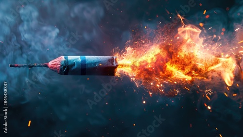 Firecracker igniting with bright fiery explosion and vibrant sparks photo