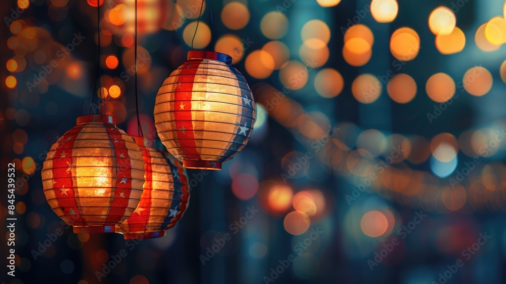 Colorful paper lanterns with glowing lights creating festive ambiance Colorful paper lanterns with glowing lights creating festive ambiance