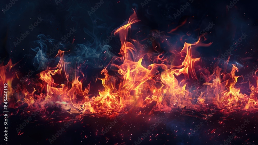 Fototapeta premium Flames glowing against a dark backdrop