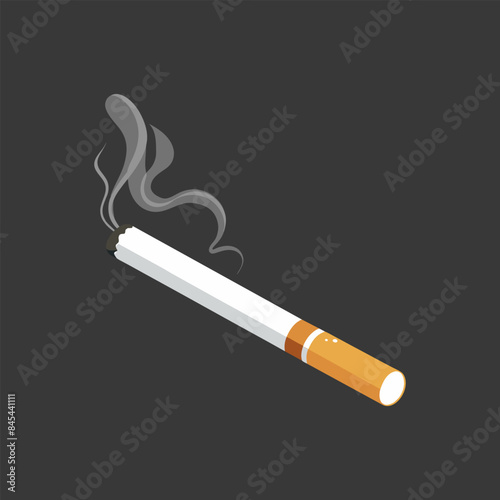 Cigarette isolated on a white background. Lighted cigarette with smoke. No Smoking Day. Illustration, simple cigarette icon