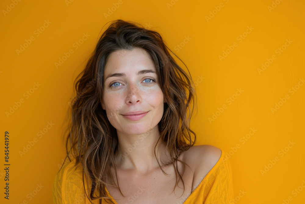 A close up portrait of a woman with a subtle smile A close up portrait of a woman with a subtle smile