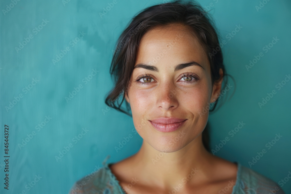 A close up portrait of a woman with a subtle smile A close up portrait of a woman with a subtle smile