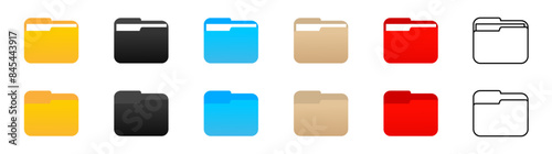 icon folder set, computer file, colorful document binder data archive, modern simple 3d yellow blue black beige, red and line flat vector symbol for website design application logo user interface isol