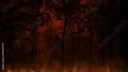 forest fire illustration with green screen background photo