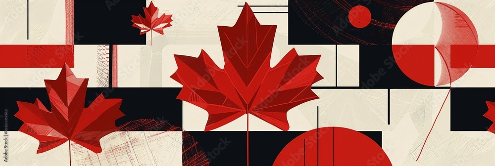 Canada background with geometric shapes rectangles, circles, and maple ...
