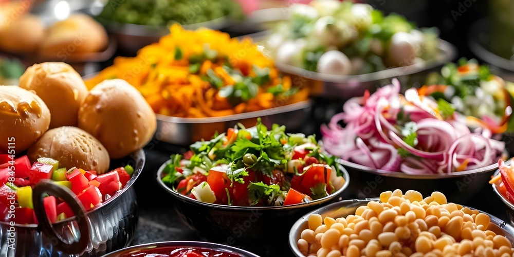Delicious Indian Street Food Snacks Chaat, Bhel Puri, Vada Pav. Concept