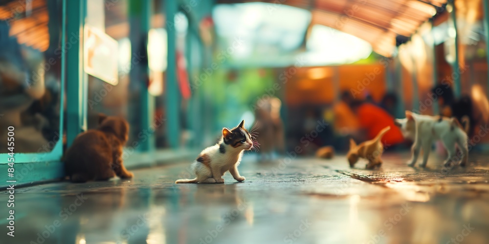 dog and cat, Animal Rescue Center Caring blurred background image of an ...