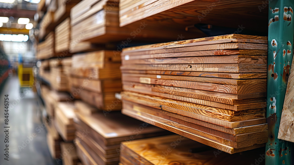 Stacks of plywood sheets for sale in a hardware store warehouse. Stacks of plywood sheets for sale in a hardware store warehouse.