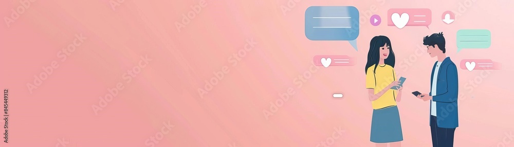 Social media engagement flat design side view interaction theme animation colored pastel Social media engagement flat design side view interaction theme animation colored pastel