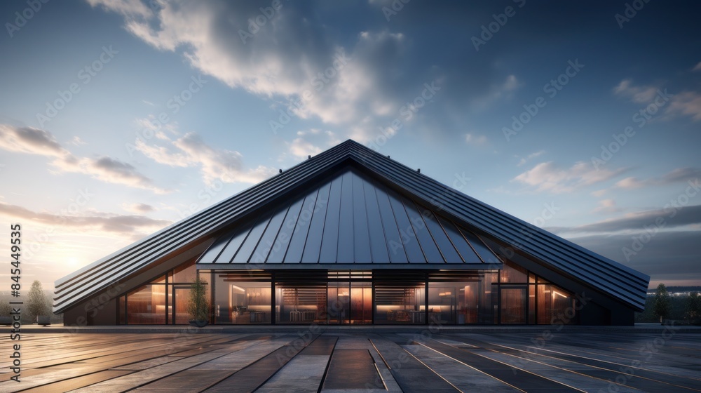 Modern Architectural Masterpiece with Sleek Design and Expansive Glass Windows at Sunset Modern Architectural Masterpiece with Sleek Design and Expansive Glass Windows at Sunset