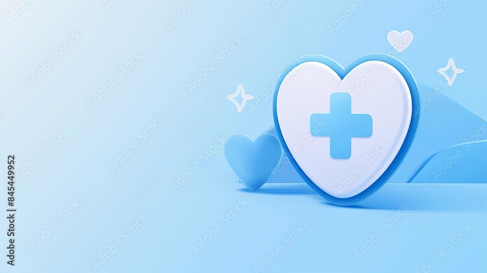 Modern hospital icon with a cross and heart, minimalist design, blue and white colors, clean and professional Modern hospital icon with a cross and heart, minimalist design, blue and white colors, clean and professional