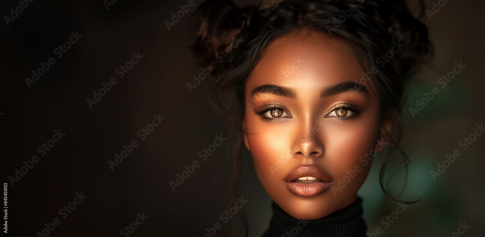 A woman with brown hair and brown eyes is shown with a tan face. She has a nice smile and is wearing a black sweater. young 25 year brown-skinned girl with brown eyes, full lips and perfect skin. A woman with brown hair and brown eyes is shown with a tan face. She has a nice smile and is wearing a black sweater. young 25 year brown-skinned girl with brown eyes, full lips and perfect skin.