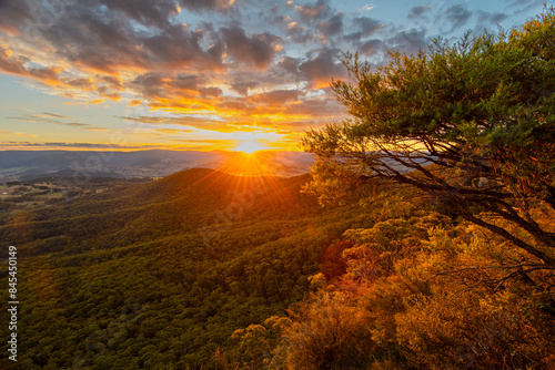 Fototapeta Naklejka Na Ścianę i Meble -  Hargraves Lookout Sunset Blue Mountains NSW Australia