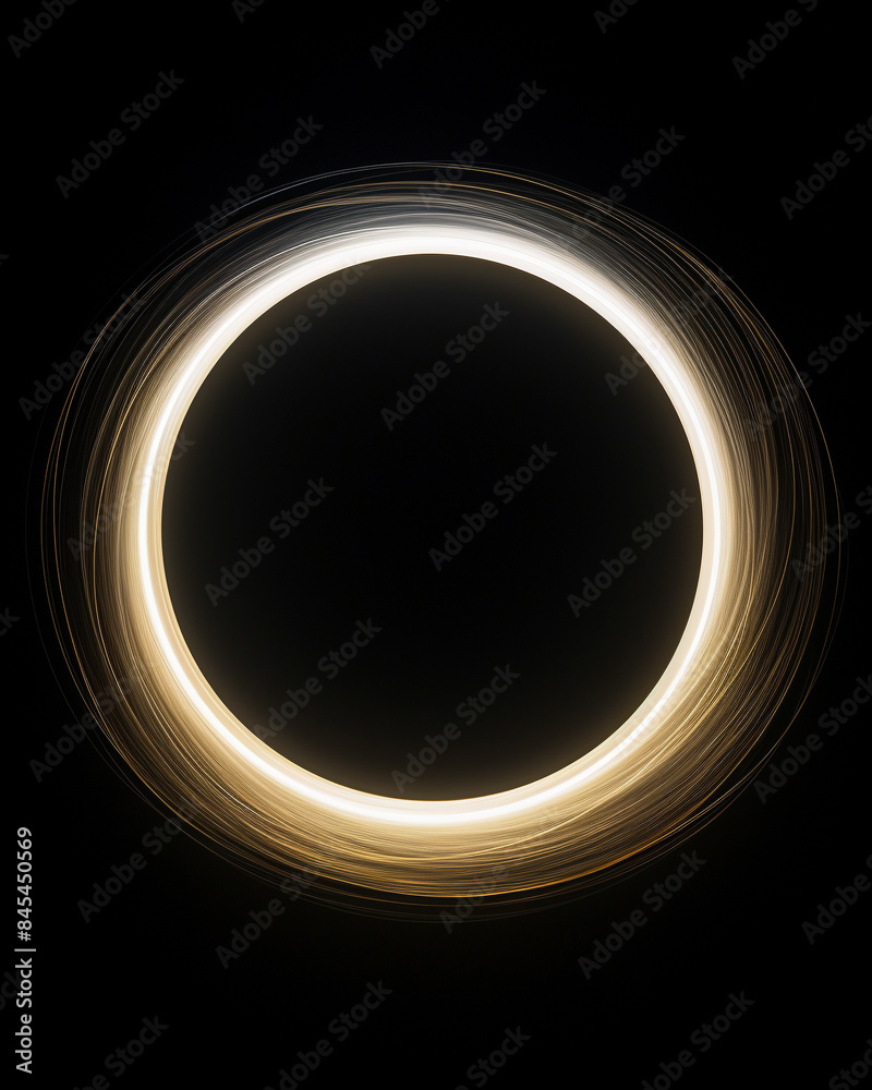 Abstract glowing ring of light on a black background. Minimalist and modern design. Abstract glowing ring of light on a black background. Minimalist and modern design.