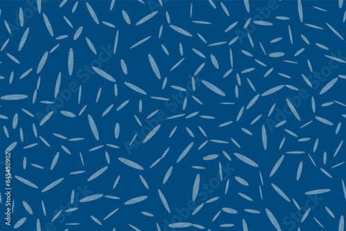 Rice Prepared Grain. Grass Seamless Plant Doodle. Rice Simple Risotto. White Dry Vector Seed. Blue Pattern Plant Illustration. Rice Grain Background. Seed Plant Illustration. Blue Hand Chinese Motif.